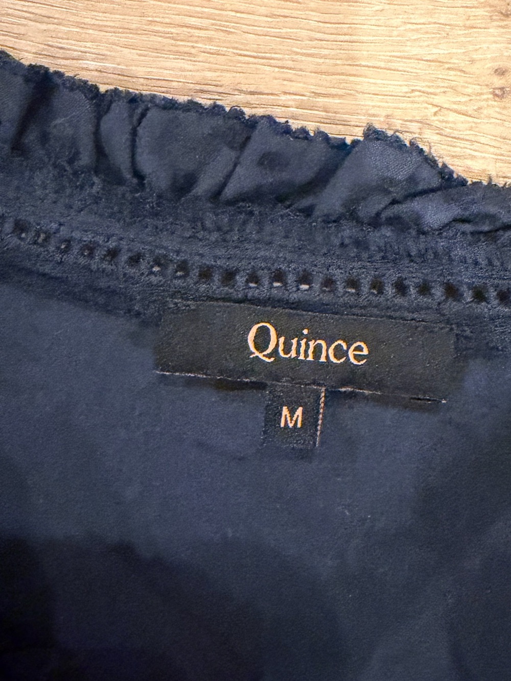 QUINCE Organic Cotton Textured Navy Blue Peasant Blouse Size M - Picture 9 of 10